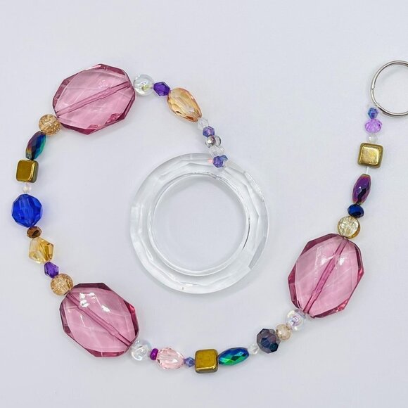 Beaded Suncatcher - Purple Gold - Clear Crystal Prism Ring - Hanging Decor - Picture 2 of 16
